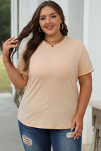 Orange Casual Plain Crew Neck Tee