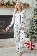 White Bows Print Two Piece Sleepwear