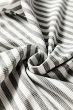Gray Stripe Ribbed High Neck Slim Fit Long Sleeve Top