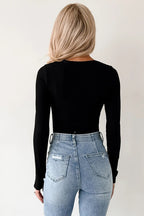 Mineral Red Ribbed Long Sleeve Crew Neck Solid Color Bodysuit
