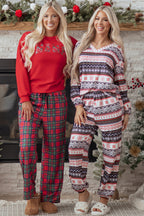 Red Plaid Mama Graphic Christmas Holiday Crewneck Pullover and Pants Two Piece Lounge Set