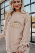 Orange Rugby Game Day Embroidered Corduroy Sweatshirt