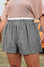 Contrast Trim Plaid Print Plus Size Shorts
