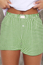 Blue Gingham Printed High Waist Shorts