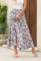 Bohemian Floral Print Tiered Maxi Skirt with Split