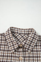 Casual Contrast Corduroy Flap Pocket Patchwork Plaid Shacket