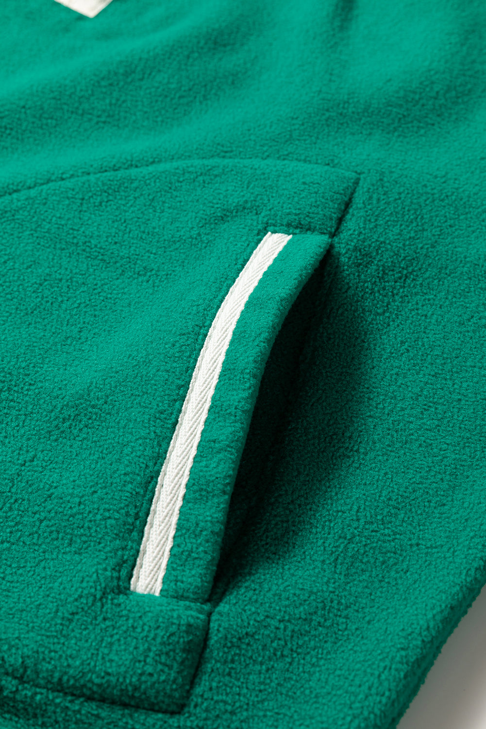 Dark Green Half Zip Contrast Trim Pocketed Plus Size Fleece Sweatshirt