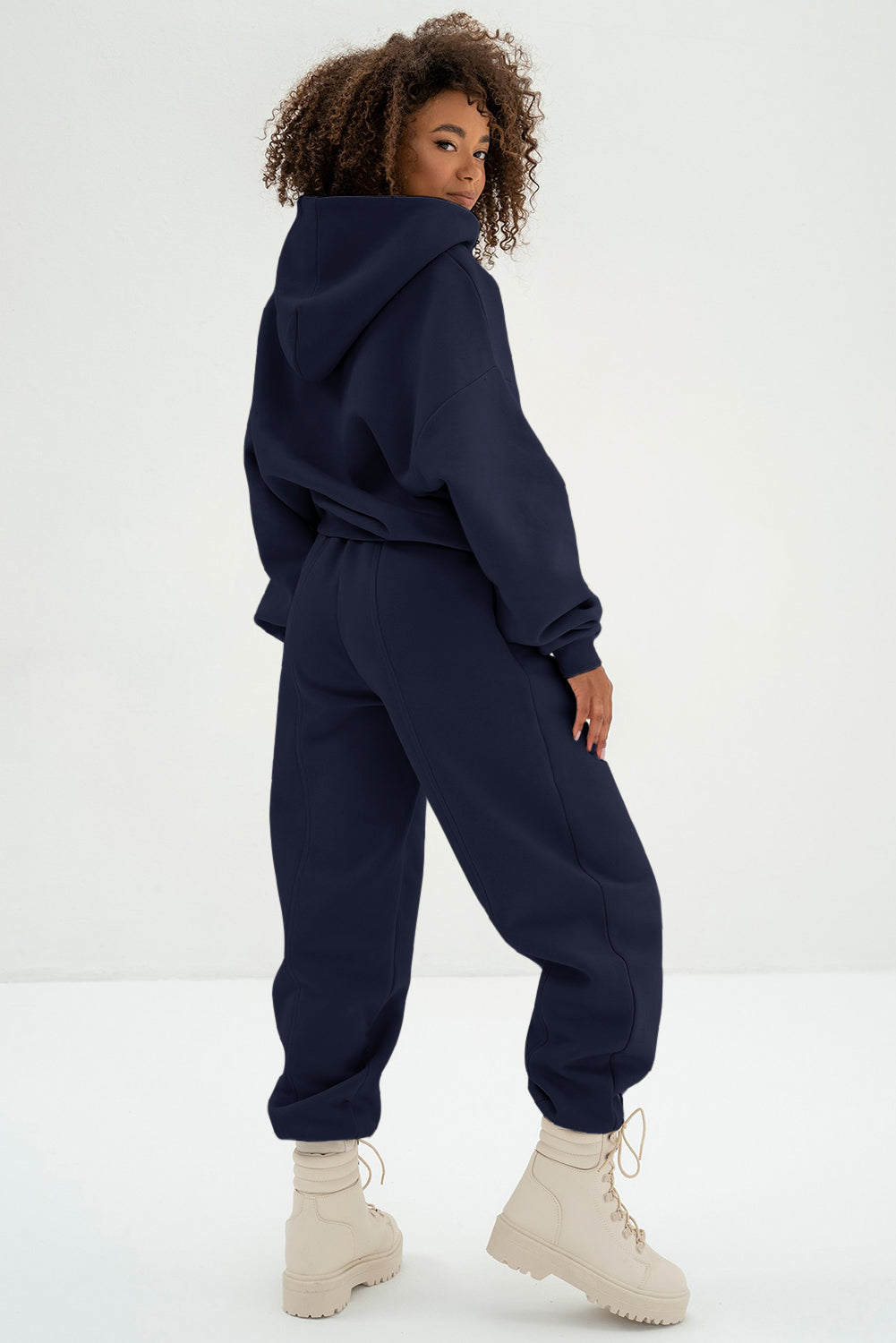 Solid Exposed Seams Hoodie and Joggers Activewear Set