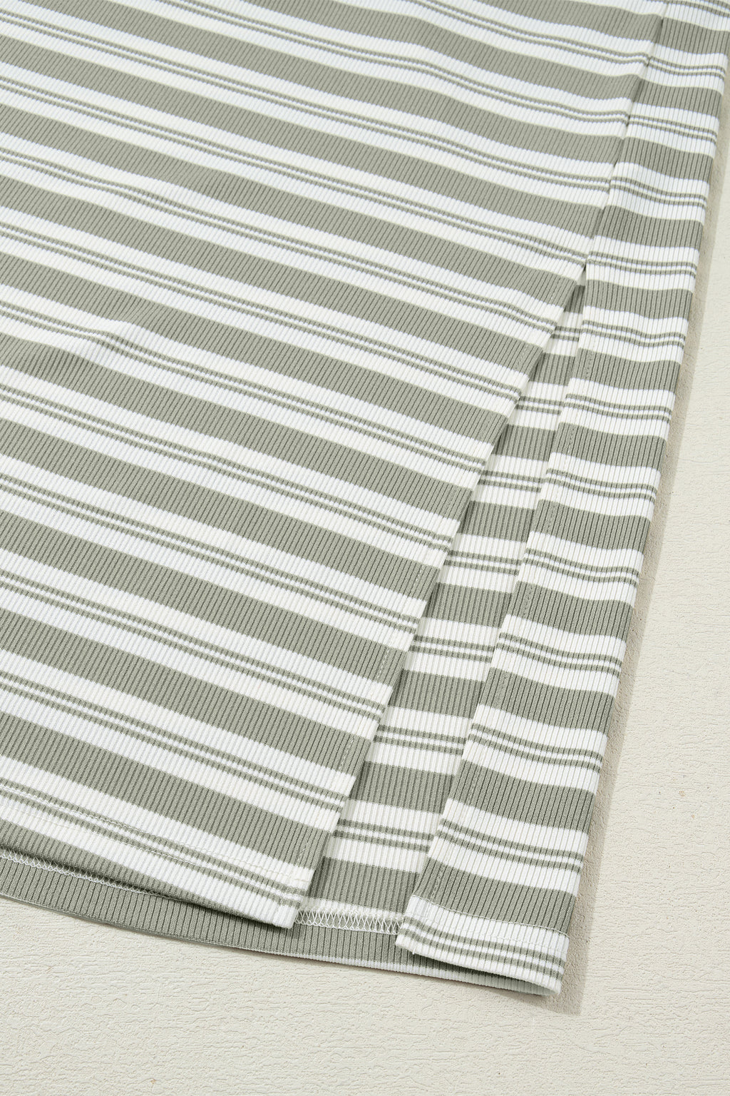 Green Stripe Collared V Neck Short Sleeve T Shirt Midi Dress with Pockets