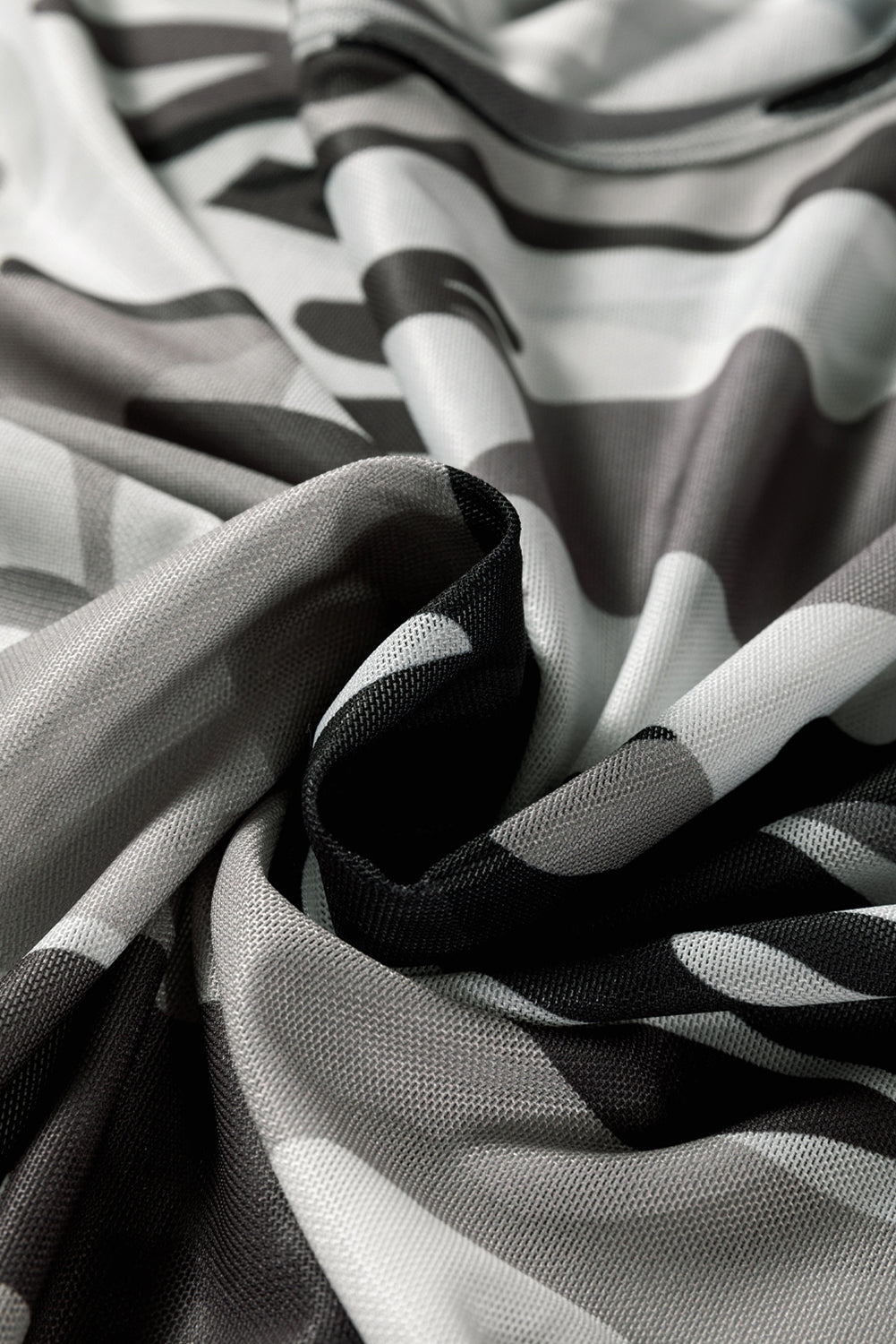 Western Fashion Camouflage Print Mesh Long Sleeve Top