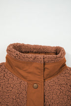 Cinnamon Faux Fur Snap Button Front Knot Side Plush Vest with Pockets