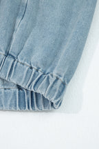 Myosotis Elastic Edge Collared Zip Up Denim Jacket With Pocket