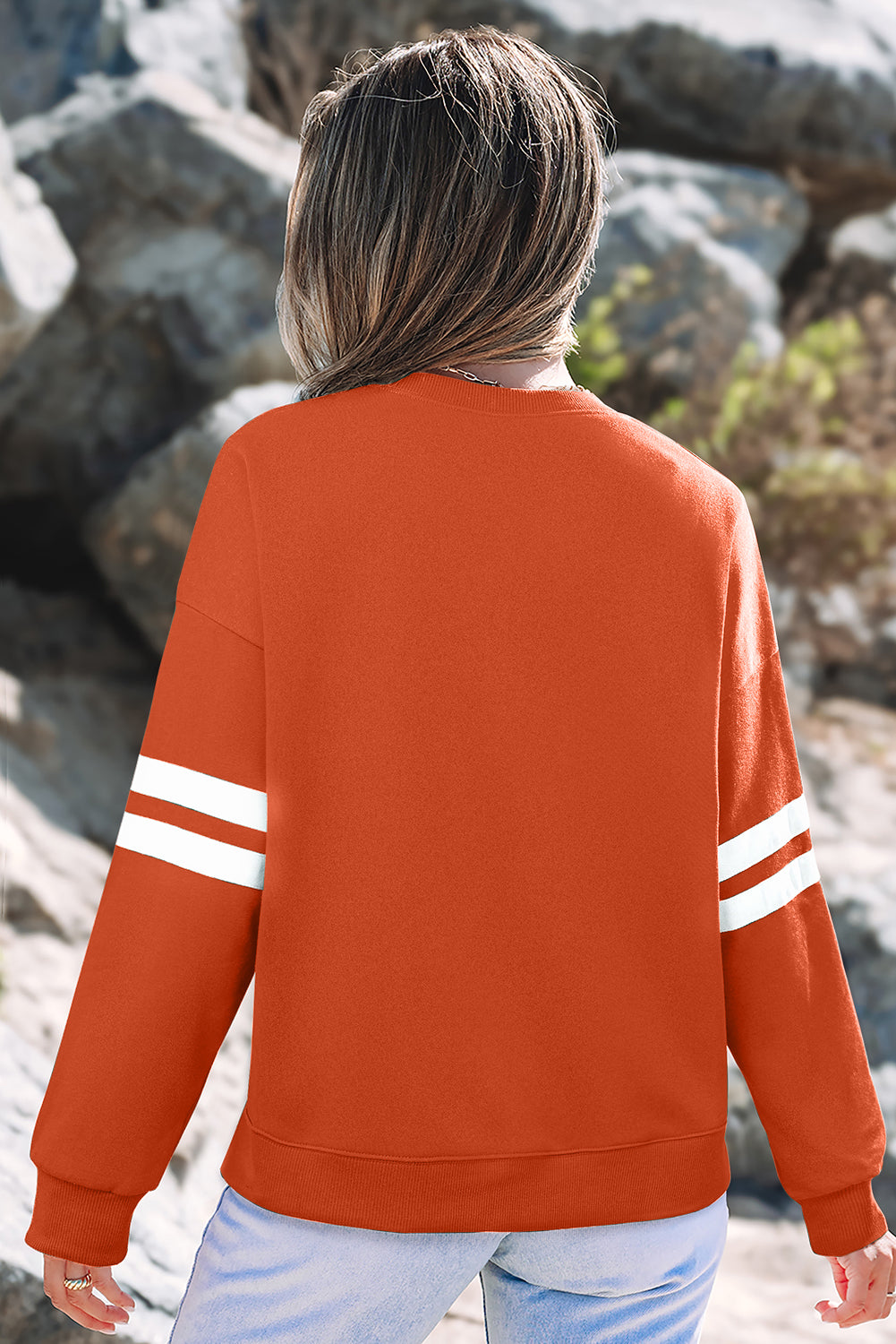 Tillandsia Purple Varsity Striped Detail Drop Shoulder Oversized Sweatshirt