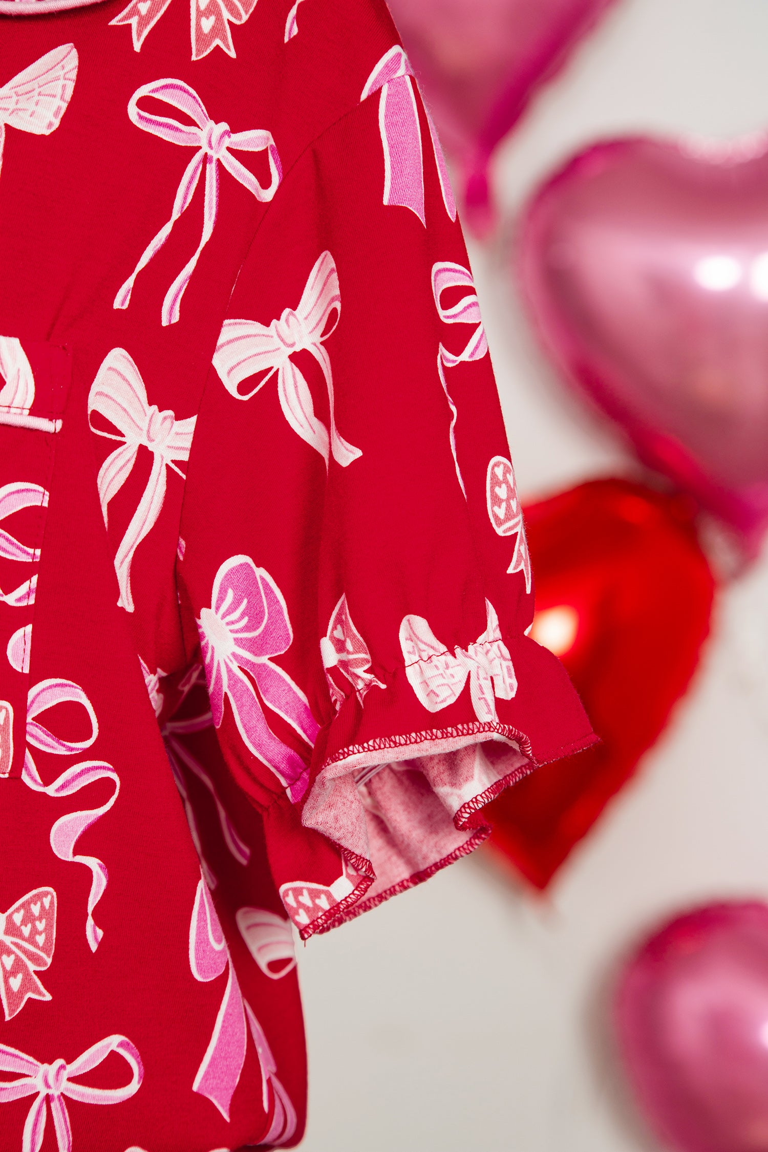 Red Sweet Bow Print Ruffled Short Sleeve Shirt Shorts 2pcs Pyjama Set