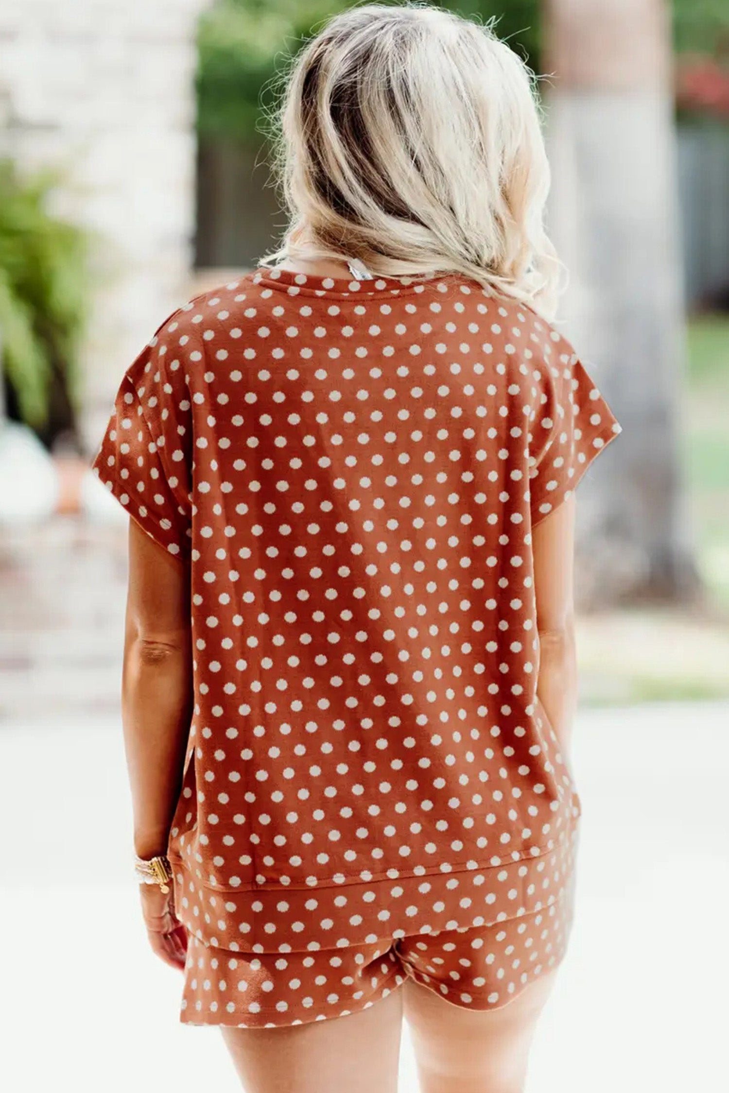 Brown Polka Dot Print Short Set