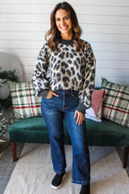 Carbon Grey Leopard Drop Shoulder Baggy Sweater