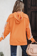 Mix Floral Patchwork Side Slit Drawstring Hoodie