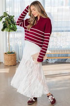 White Sheer Floral Lace Flowy Maxi Skirt