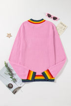 Bonbon Merry & Bright Colorful Stripes Trim Sweater