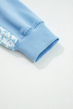 Beau Blue Floral Patchwork Drop Shoulder Pullover and Sweatpants Lounge Set