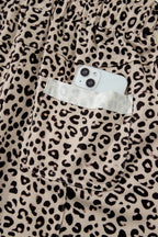 Khaki Animal Print Wide Leg Terry Knit Pants