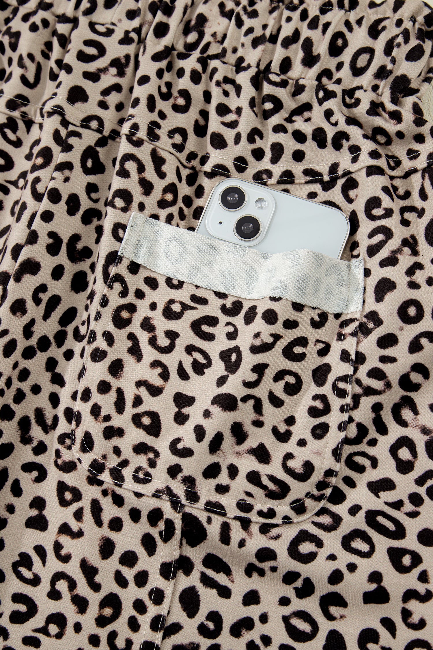 Khaki Animal Print Wide Leg Terry Knit Pants