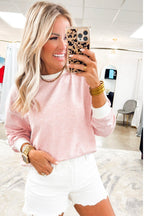 Pink Stripe Contrast Edge Patchwork Long Sleeve Top