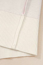 Pink Bow Print Ribbed Trim Exposed Seam Drop Shoulder Loose Sweater
