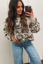 Light Blue Bows & Horseshoes Pattern Western Fashion Print Sweater