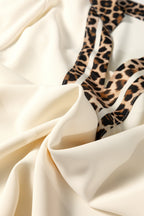 Jet Stream Leopard Patchwork Trim Split Neck Short Sleeve Blouse