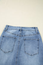 Myosotis Irregular Distressed Bottom Denim Midi Skirt