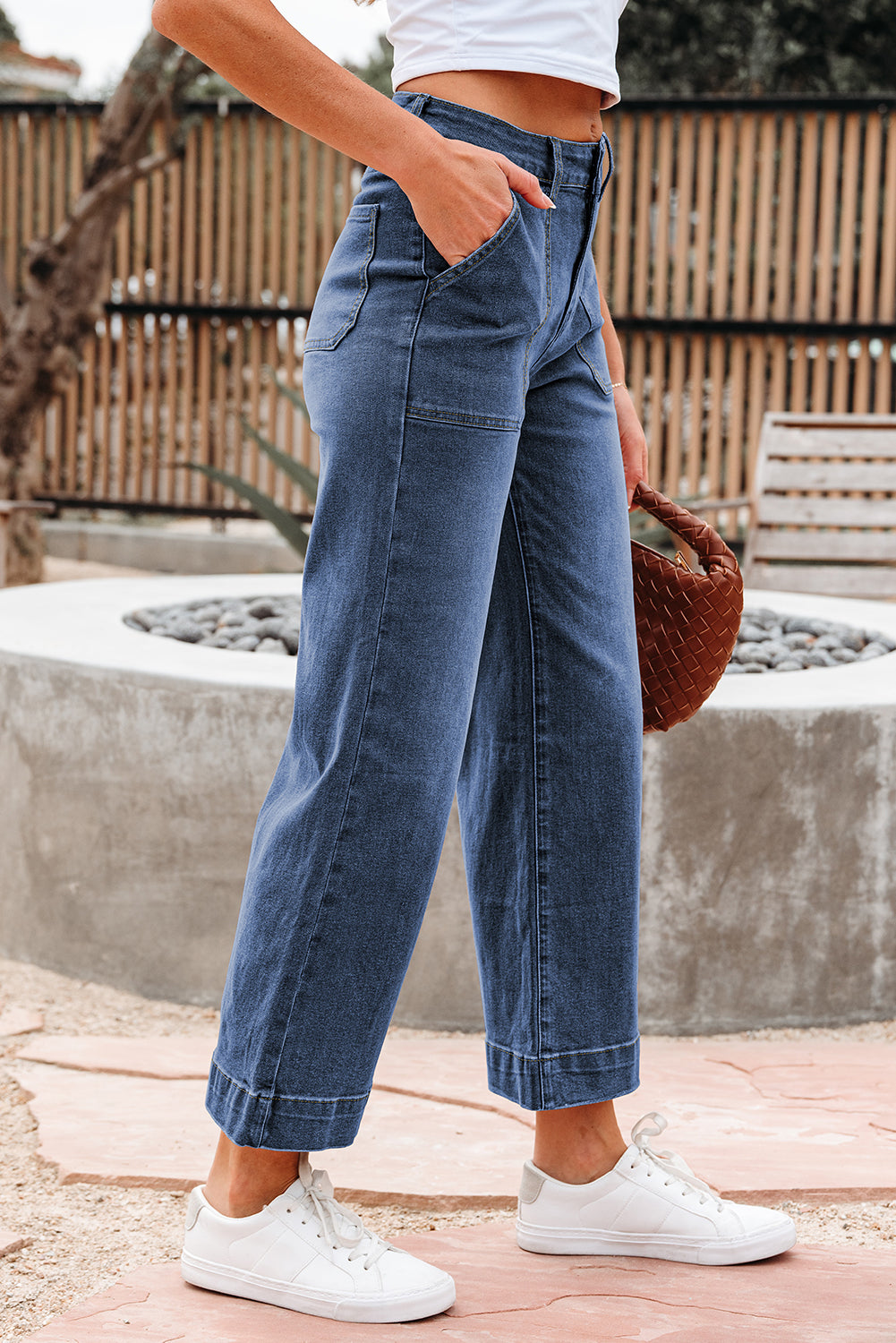Sky Blue Cropped High Rise Wide Leg Jeans