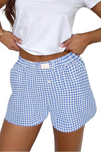 Blue Gingham Printed High Waist Shorts