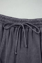 Flower Patch Mineral Washed Terry Knit Cropped Wide Leg Pants