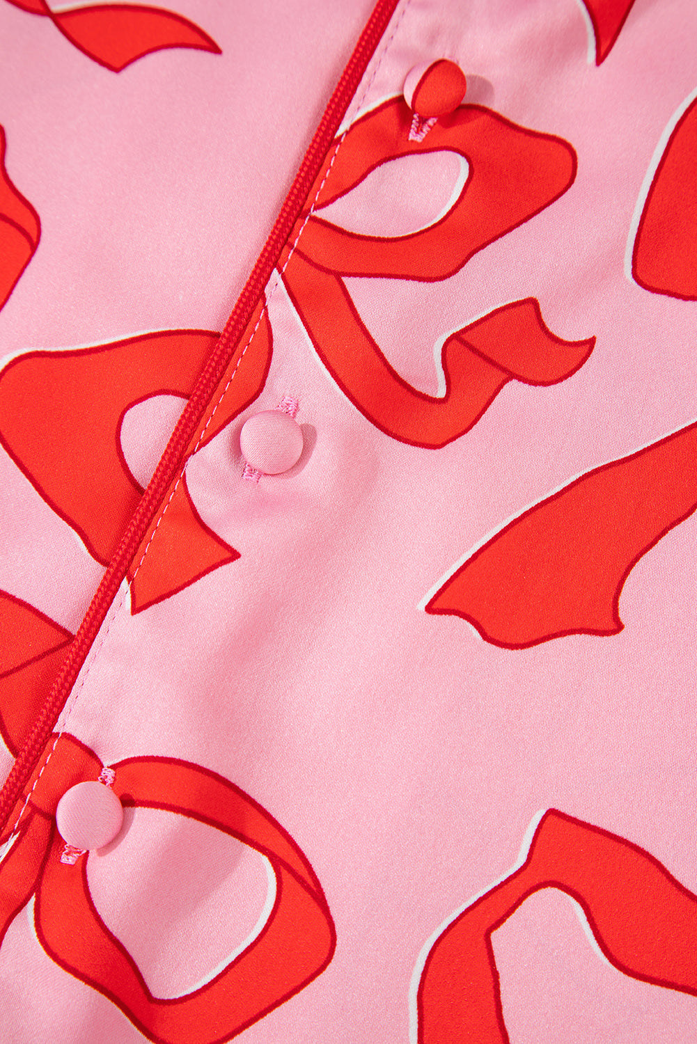 Pink 2pcs Bow Print Shirt Style Long Sleeve Pyjama Set