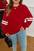 Light Grey Varsity Striped Detail Crew Neck Plus Sweatshirt