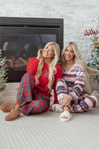 Red Plaid Mama Graphic Christmas Holiday Crewneck Pullover and Pants Two Piece Lounge Set