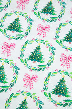 Green Bow Christmas Tree Print Contrast Striped Banding 2pcs Lounge Set