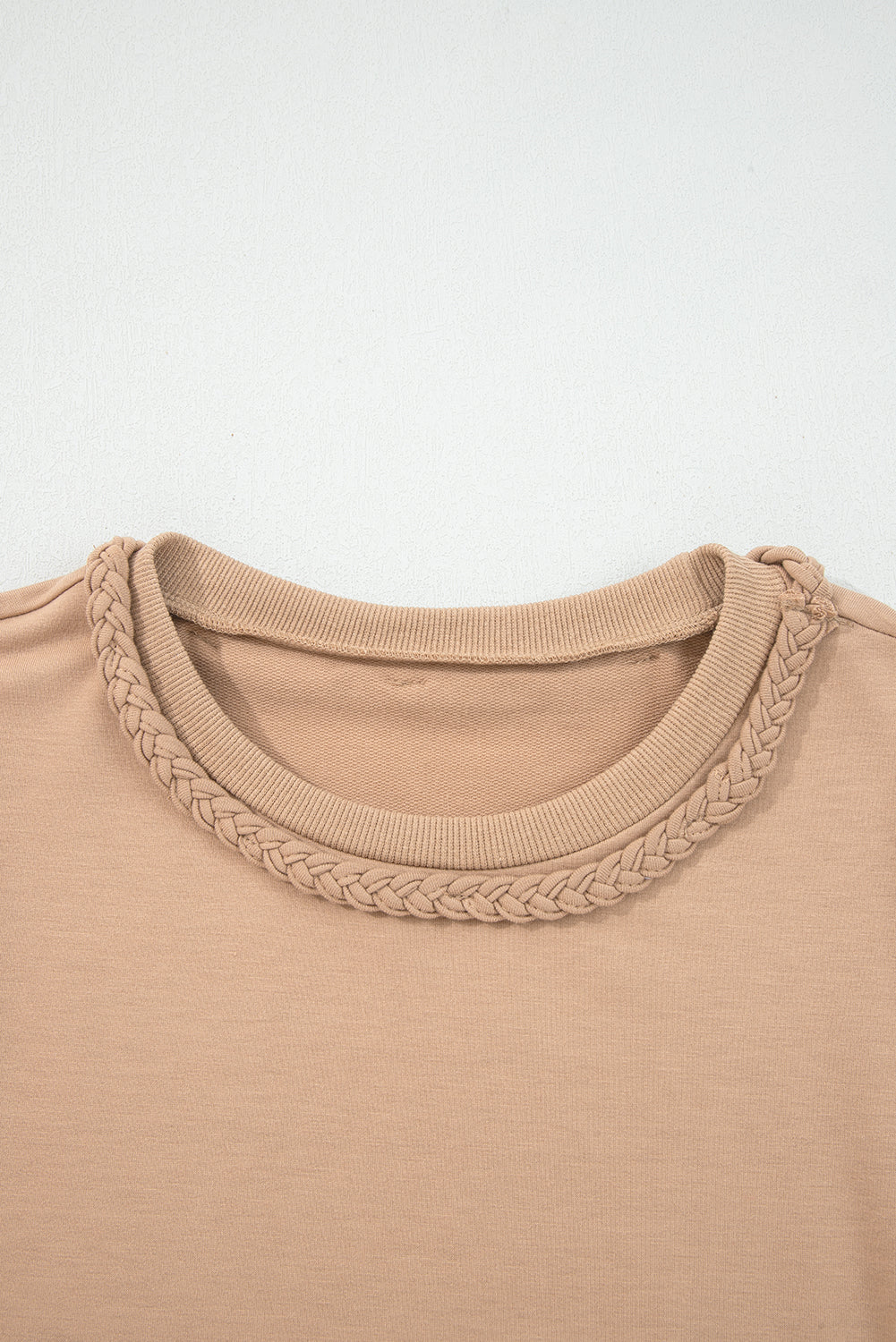 Light French Beige Braided Trim Puff Sleeve Dress