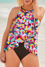 Purple Floral Print O Neck Open Back One Piece Swimsuit