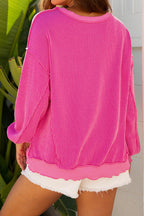 Strawberry Pink Twisted Ribbed Texture Merry Christmas Sequin Letter Graphic Top