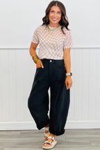 Khaki Checkered Print Mock Neck Mesh T Shirt