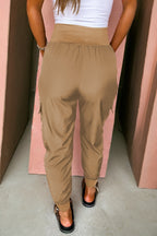Medium Grey Elastic High Waist Pocketed Cargo Jogger Pants