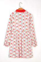 White Father Christmas Contrast Collar Button Front Long Sleeve A-line Mini Dress