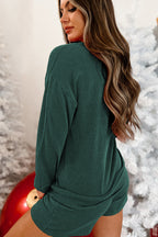 Racing Red Corded MERRY Graphic Long Sleeve Top and Shorts Set