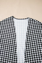 Black Houndstooth Print Open Front Long Dolman Kimonos