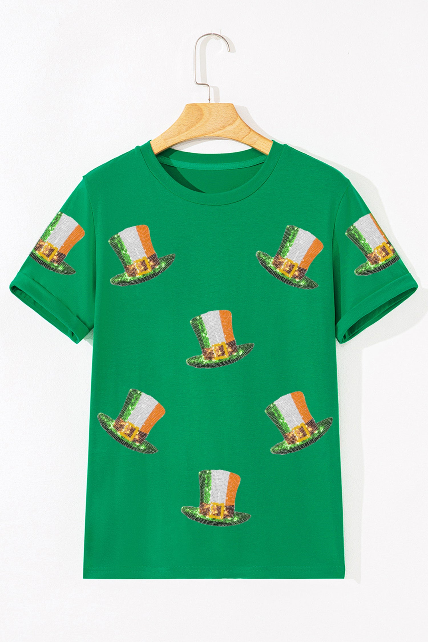Bright Green Sequin St Patricks Day Hat Relaxed T Shirt