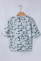 Gray Camouflage Print Single Chest Pocket V Neck Tee