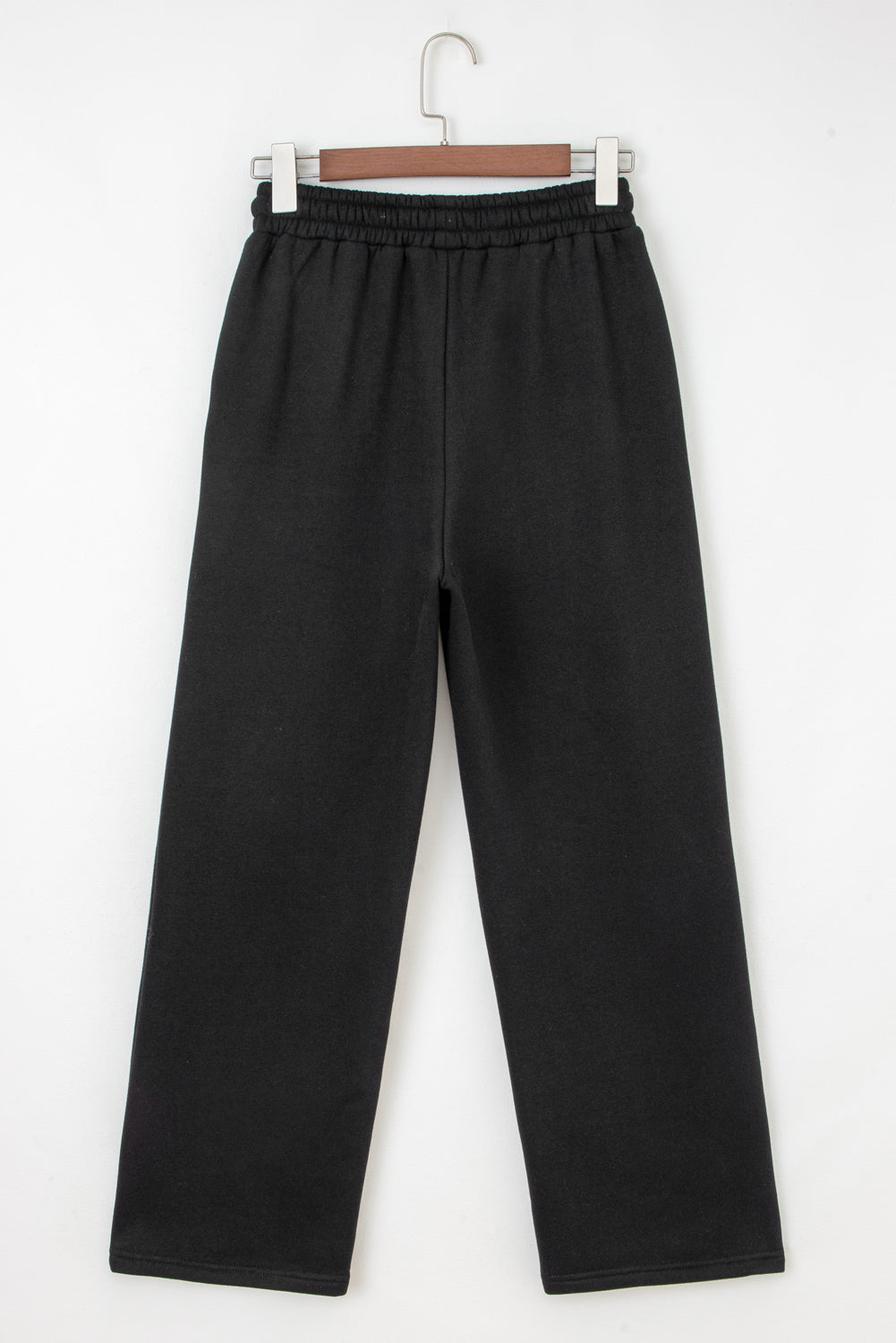 Black Fleece Lined Leopard Drawstring Elastic Waist Solid Pants