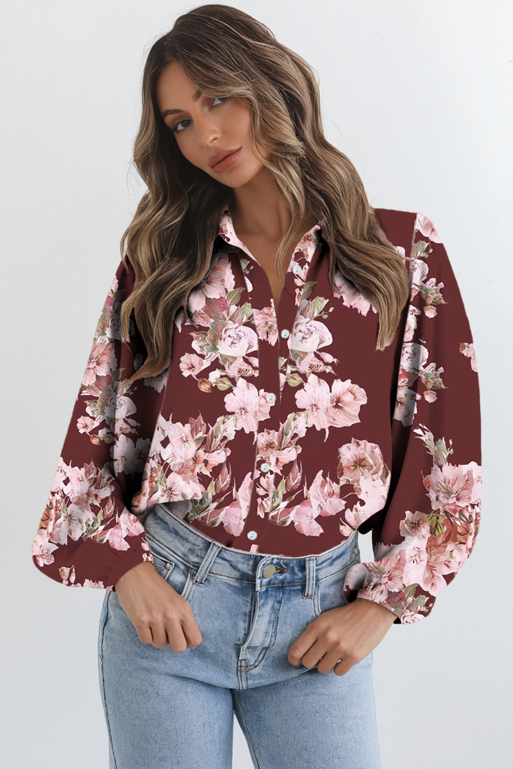 Floral Puff Sleeve Lightweight Shirt